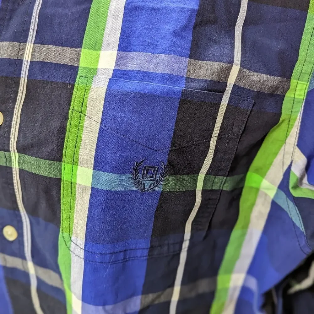Chaps Large Blue & Green‎ Plaid Long Sleeve Button Front Shirt Old Money Preppy